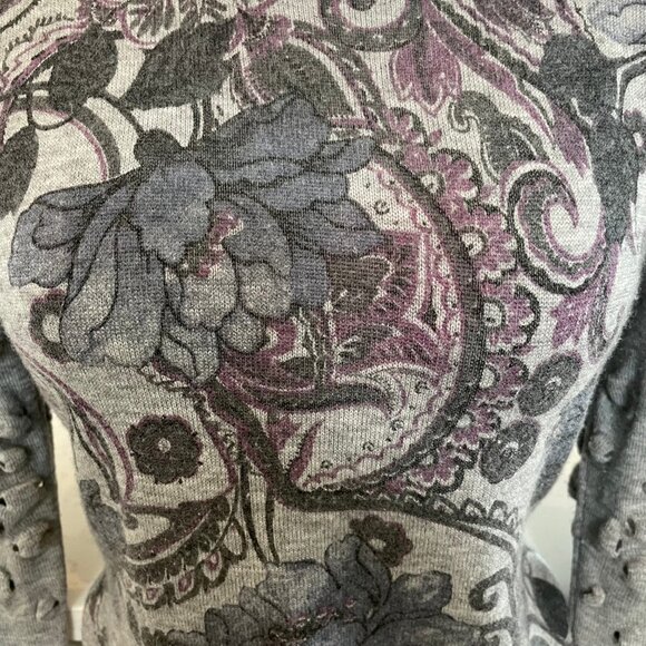 Alberto Makali Designer 2 Pce Floral Wool Acrylic Sweater & Scarf Grey Blu Sz M - Picture 3 of 13